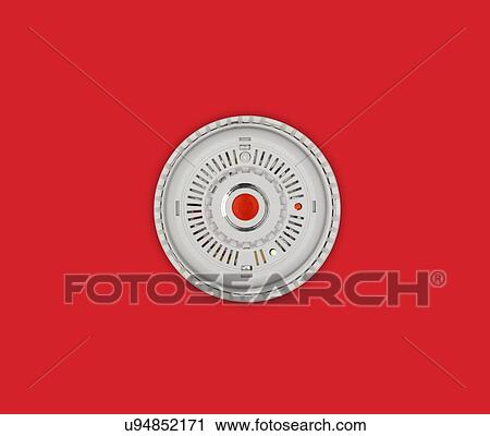 Smoke alarm with red button on red background View Large Photo Image Stock Image - Smoke alarm with red button on red background. Fotosearch