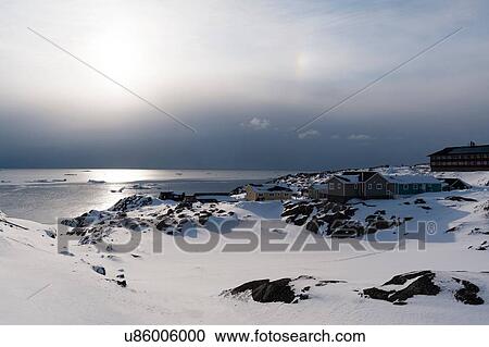 Stock Image - Storm clouds over Disko Bay at Ilulissat, Greenland. Fotosearch