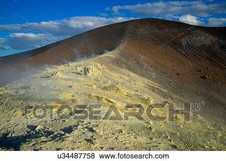 Stock Photo - Sulphur and fumarole smoke at Gran Cratere, Vulcano Island, Aeolian Islands, Sicily, Italy. Fotosearch