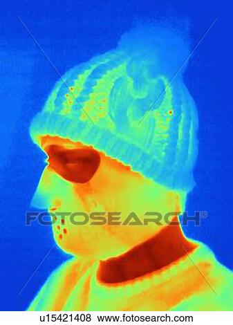 Thermal image of young man wearing threatening mask and knit hat View Large Photo Image Stock Photo - Thermal image of young man wearing threatening mask and knit hat. Fotosearch