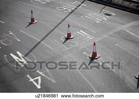 Traffic cones on road View Large Photo Image Stock Image - Traffic cones on road. Fotosearch