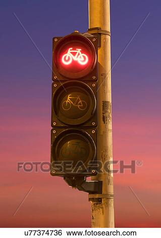 Stock Photograph - Traffic light for bicycles, red signal. Fotosearch