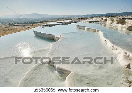 Stock Photography - White hot spring terraces, Pamukkale, Anatolia, Turkey. Fotosearch