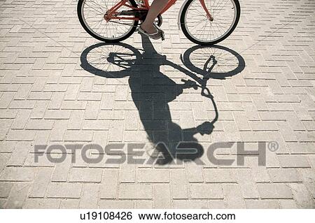 Woman cycling on walkway View Large Photo Image Stock Photograph - Woman cycling on walkway. Fotosearch