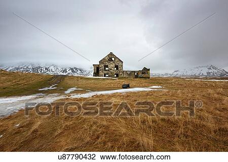 Stock Image - Abandoned house, Dagverdara, Hellnar, Snaefellsnes peninsula, Iceland. Fotosearch