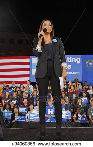 Stock Photograph - Actress Eva Longoria speaks to attendees during a Hillary Clinton campaign rally at the Clark County Government Center Amphitheater in Las Vegas, Nevada. Fotosearch
