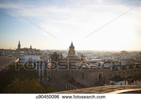 Aerial view of town, Seville, Spain View Large Photo Image Stock Photograph - Aerial view of town, Seville, Spain. Fotosearch