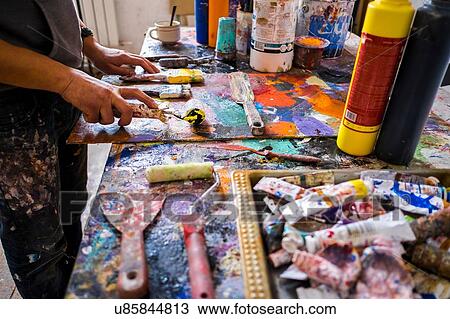 Artist in his studio View Large Photo Image Stock Image - Artist in his studio. Fotosearch