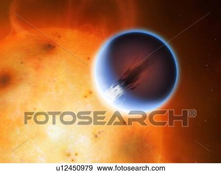 Stock Illustration - Artwork of Planet HD189733b. Fotosearch