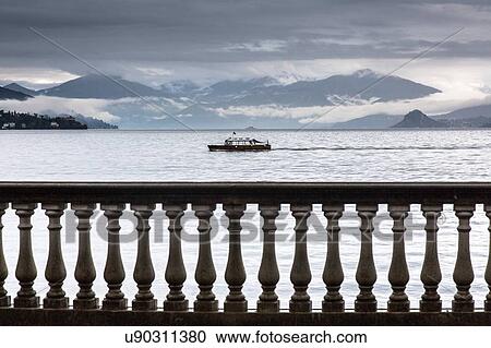 Stock Image - Balustrade, Lake Maggiore, Piedmont, Lombardy, Italy. Fotosearch