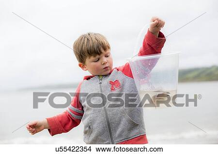 Picture - Boy holding crab. Fotosearch