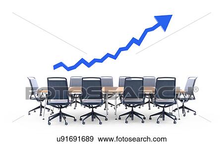 Stock Photo - Business meeting table with blue arrow. Fotosearch