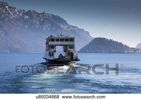 Stock Photo - Car ferry crossing Lake Como, Italy. Fotosearch