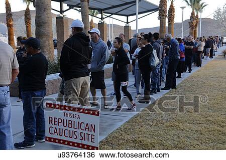 Caucus goers and voters wait in line to enter a caucus location in Las Vegas, Nevada, U. S., on Tuesday, Feb. 23, 2018 View Large Photo Image Stock Photograph - Caucus goers and voters wait in line to enter a caucus location in Las Vegas, Nevada, U. S., on Tuesday, Feb. 23, 2018. Fotosearch