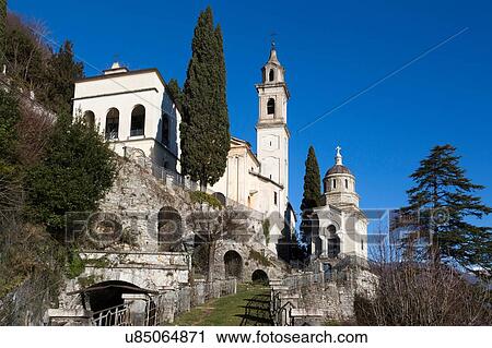 Stock Image - Church of our Lady, Ronco, Brienno, Lake Como, Italy. Fotosearch