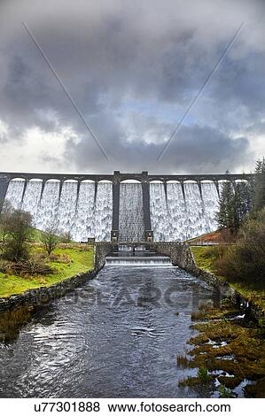 Claerwen Reservoir Dam, Elan Valley View Large Photo Image Stock Photo - Claerwen Reservoir Dam, Elan Valley. Fotosearch
