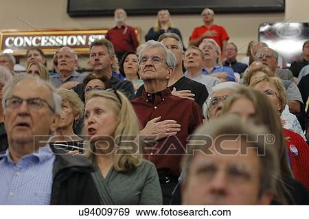 Stock Photo - Crowds for Republican Donald J. Trump Presidential Rally the night before Nevada Caucus, South Point Hotel & Casino, Las Vegas, Nevada.. Fotosearch