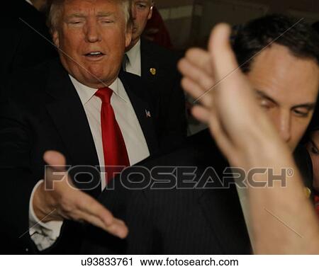 Stock Image - Donald Trump campaigns at Nevada Caucus polling station, Palos Verde High School, NV. Fotosearch