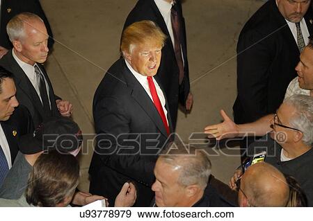 Stock Photo - Donald Trump campaigns at Nevada Caucus polling station, Palos Verde Highschool, NV. Fotosearch
