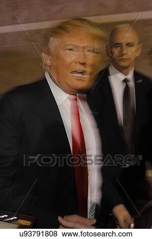 Stock Photo - Donald Trump campaigns at Nevada Caucus polling station, Palos Verde Highschool, NV. Fotosearch