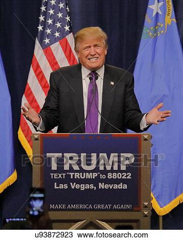 Stock Image - Donald Trump victory speech following big win in Nevada caucus, Las Vegas, NV. Fotosearch