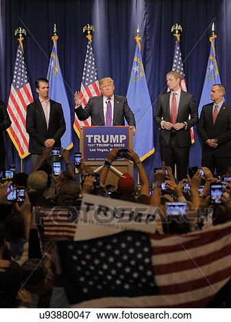 Stock Photo - Donald Trump victory speech following big win in Nevada caucus, Las Vegas, NV. Fotosearch