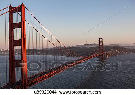 Picture - Elevated view of Golden Gate bridge over San Francisco Bay, San Francisco, California, USA. Fotosearch