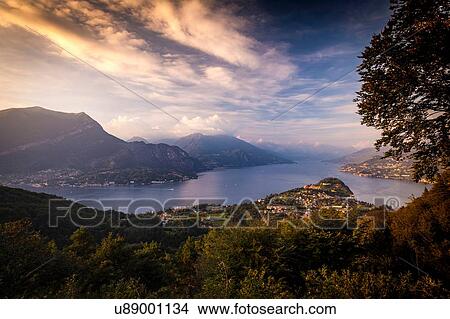 Picture - Elevated view of lake and mountains, Bellagio, Lombardy, Italy. Fotosearch