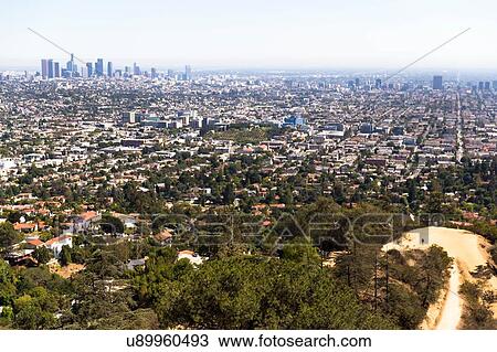 Elevated view of urban sprawl, Los Angeles, California, USA View Large Photo Image Stock Image - Elevated view of urban sprawl, Los Angeles, California, USA. Fotosearch