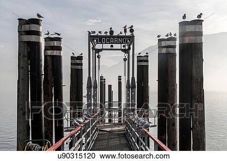 Stock Image - Ferry pier, Locarno, Lake Maggiore, Switzerland. Fotosearch