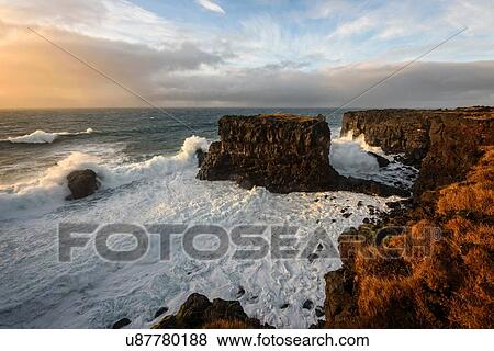 Stock Photo - Foam waves, Snaefellsnes peninsula. Fotosearch