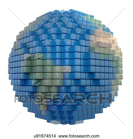 Picture - Globe made from voxels. Fotosearch