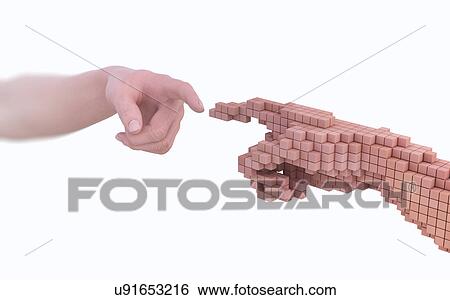 Stock Photograph - Human hand made from voxels. Fotosearch