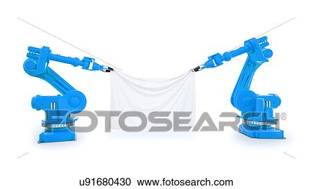 Stock Image - Industrial robots holding fabric. Fotosearch