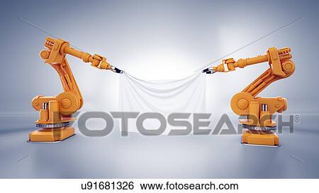 Industrial robots holding fabric View Large Photo Image Stock Photograph - Industrial robots holding fabric. Fotosearch