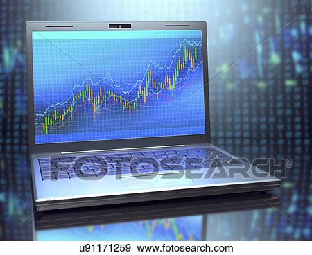 Stock Photo - Laptop computer with graph. Fotosearch