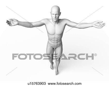 Drawing - Man standing with arms out, illustration. Fotosearch