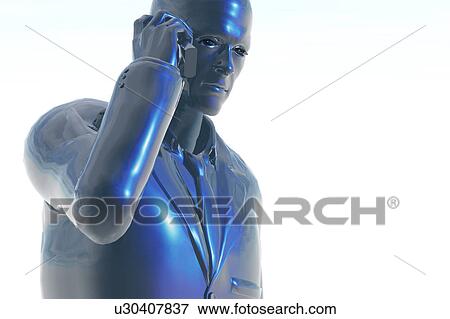 Stock Illustration - Man Using a Cell Phone, illustration. Fotosearch