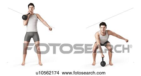 Stock Illustration - Man using kettlebell, illustration. Fotosearch
