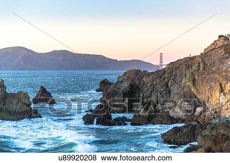 Stock Photo - Mountain range and Golden Gate bridge, Lands End, California, USA. Fotosearch