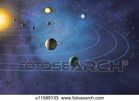 Drawing - Orbits of planets in the Solar System. Fotosearch