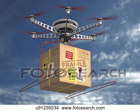 Picture - Parcel delivered by drone. Fotosearch