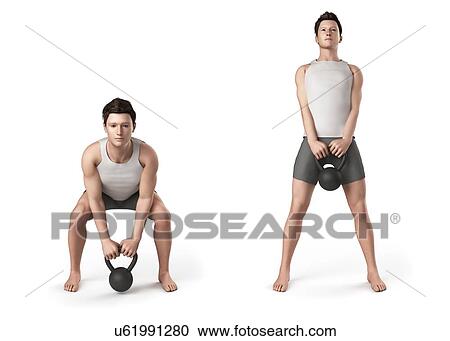 Clipart - Person using kettlebell, illustration. Fotosearch