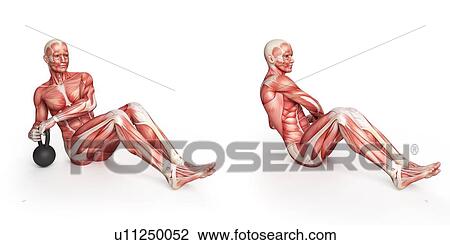 Drawing - Person using kettlebell, illustration. Fotosearch