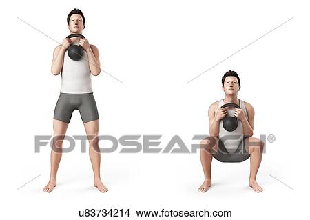 Stock Illustration - Person using kettlebell, illustration. Fotosearch