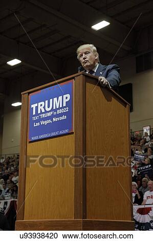 Stock Image -  Republican presidential candidate Donald Trump campaign rally at the South Point Arena & Casino in Las Vegas. Fotosearch