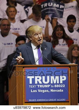 Stock Image -  Republican presidential candidate Donald Trump campaign rally at the South Point Arena & Casino in Las Vegas. Fotosearch