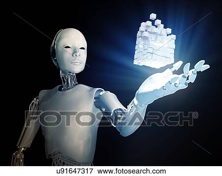 Stock Photo - Robot holding cubes. Fotosearch