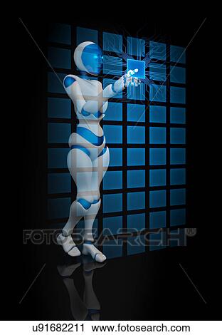Stock Image - Robot using touch screen technology. Fotosearch