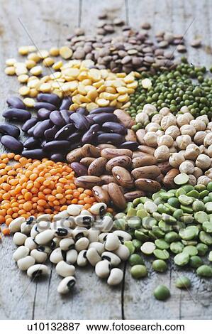 Stock Photo - Selection of beans, lentils and peas. Fotosearch